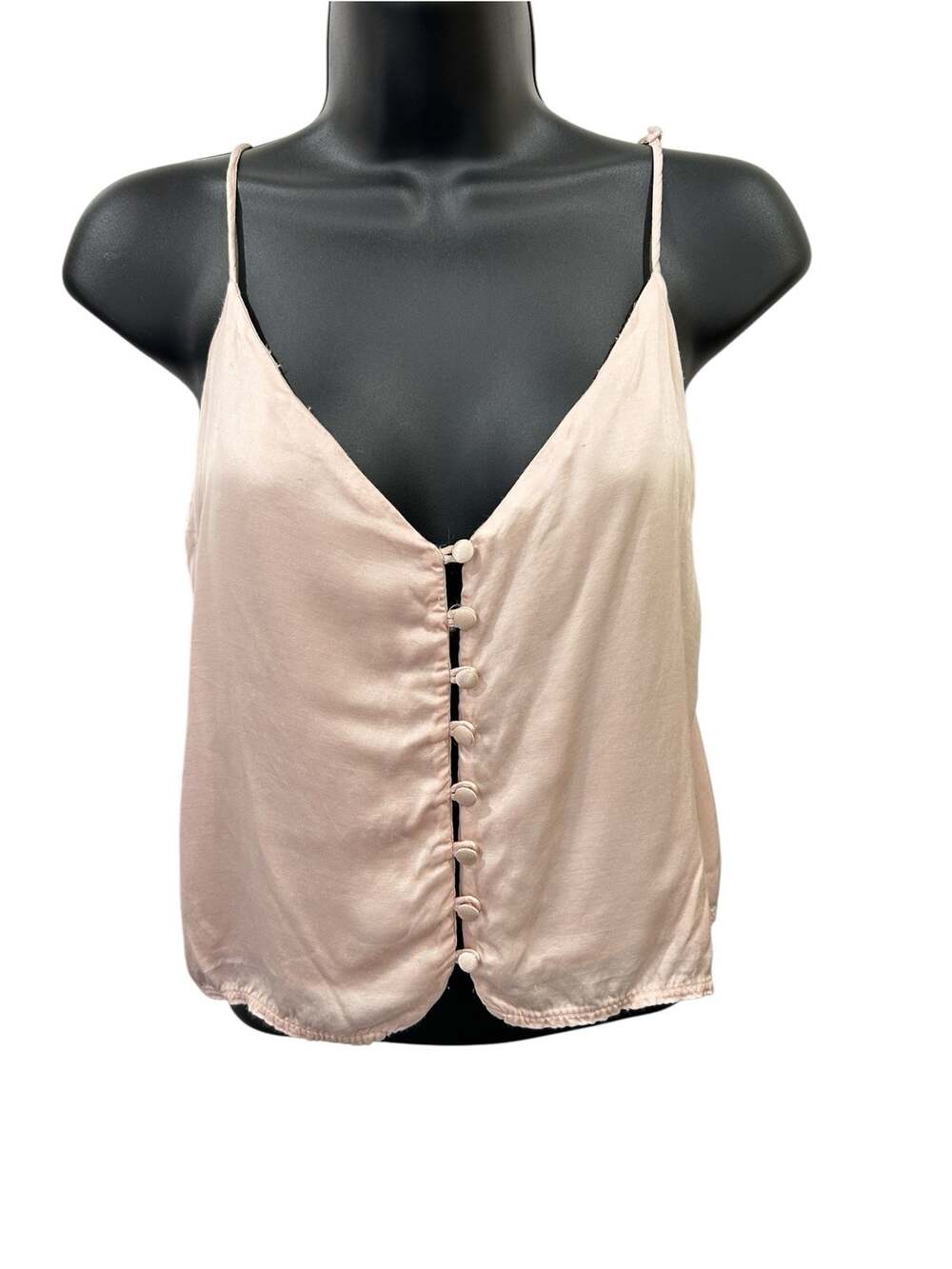 Brandy Melville Pink Satin Baby Doll Button Front Camisole Adjustable Straps O/S